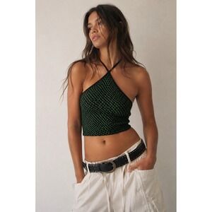 Zara Green‎ Black Halter Knit Crop Top XS-S Y2K Mod Retro Festival Indie Sleaze